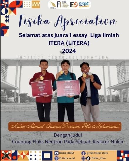 Mahasiswa Fisika ITERA Juara 1 Lomba Esai – Liga Ilmiah ITERA (LITERA) 2024