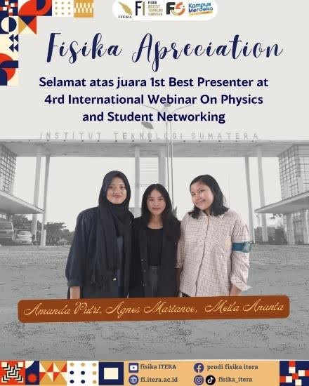 Mahasiswa Fisika ITERA Meraih 1st Best Presenter – 4rd International Webinar on Physics and Student Networking